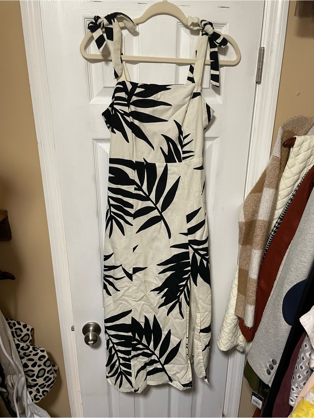 GB girls Black & White Leaf Tie-Shoulder Midi Dress